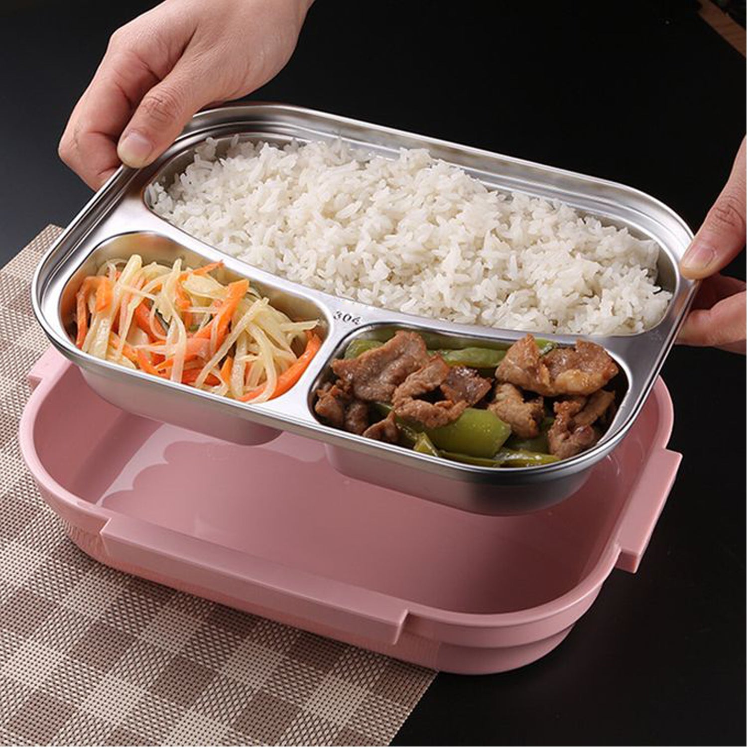 2041 Pink Lunch Box for Kids and adults, Stainless Steel Lunch Box with 3 Compartments With spoon slot. DeoDap 2041 Pink Lunch Box for Kids and adults, Stainless Steel Lunch Box with 3 Compartments With spoon slot. DeoDap